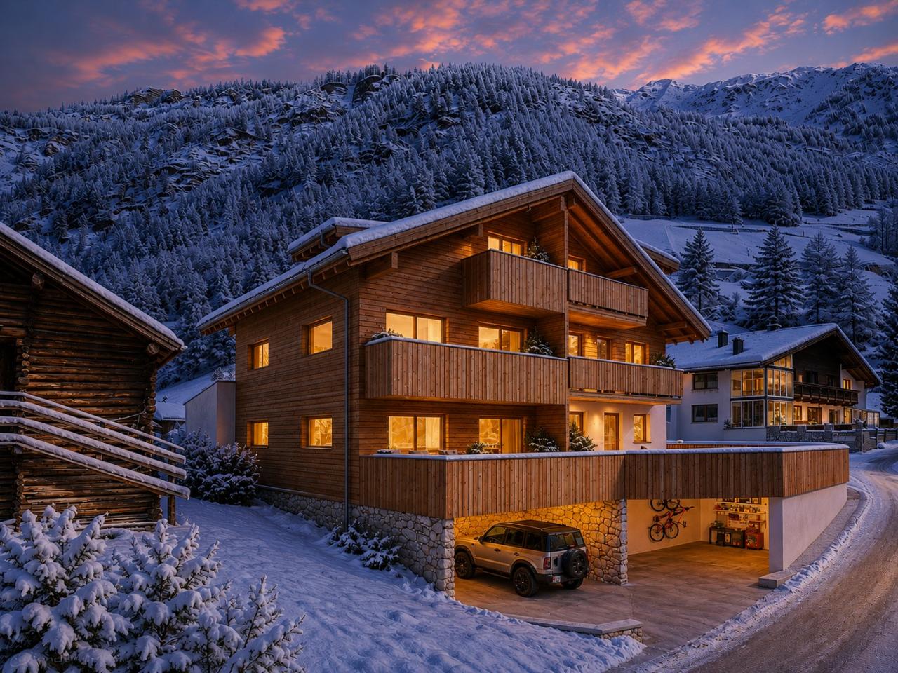 chalet-styrolia-bild-visualisierung-aussenansicht-winter-abendstimmung